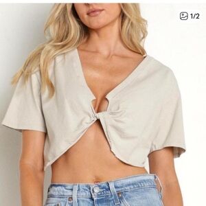 Joah Brown Cream Knot-Front Crop Top